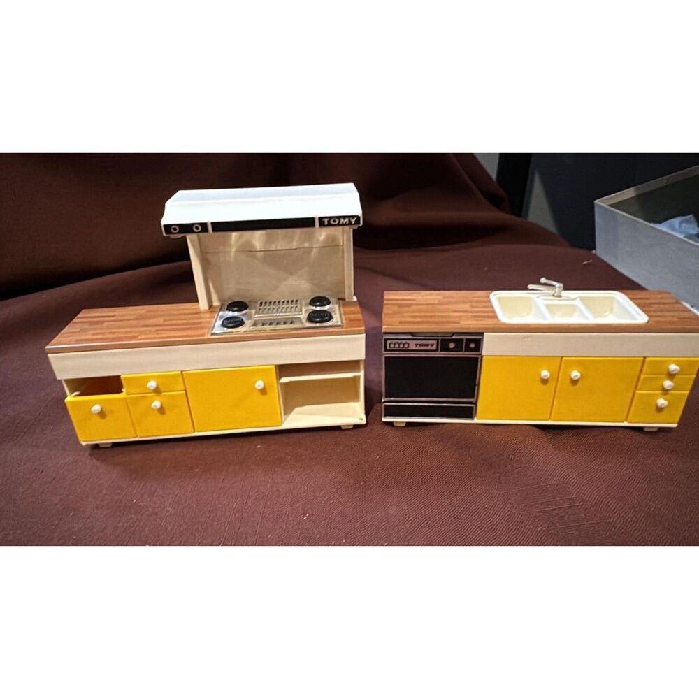Vintage Tomy Dollhouse Kitchen Furniture 2 Pieces